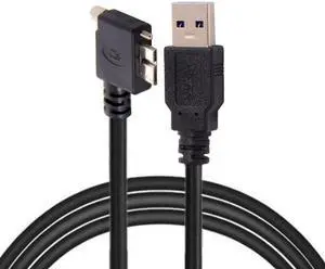 Xiwai 5.0M 90 Degree Left Angled Micro USB Screw Mount to 3.0 Data Cable for Industrial Camera