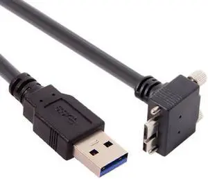 Cablecc 1.2m 90 Degree Up Angled Micro USB Screw Mount to 3.0 Data Cable for Industrial Camera