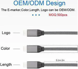 CY 10Gbps USB-C USB 3.1 Type C Gen2 Male to Male Data Video 100W Cable with E-marker for Tablet and Phone and Laptop