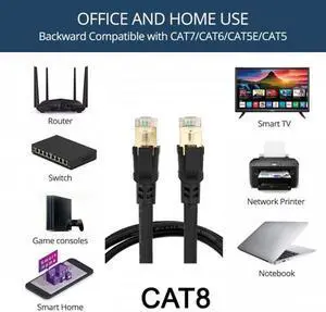 CY RJ45 Cat8 Ethernet Network Lan Cable Patch Cord 25/40Gbps for Router Laptop