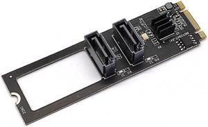 Cablecc NGFF Key B+M PCI Express to SATA 3.0 6Gbps Dual Ports Vertical Adapter Converter Hard Drive Extension Card JMB582 2280