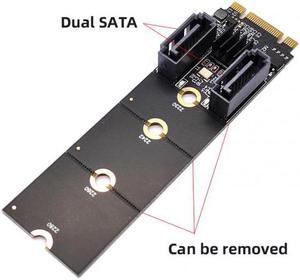 Cablecc NGFF Key B+M PCI Express to SATA 3.0 6Gbps Dual Ports Vertical Adapter Converter Hard Drive Extension Card JMB582 2230 2242 2260 2280