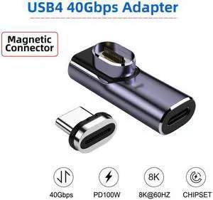CY Magnetic Connector 40Gbps USB4 Type C Male to Female Low Profile Right Angled 100W Power Data 8K Video Adapter for Laptop Phone