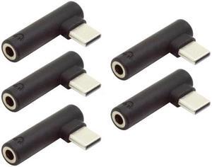 Cablecc 5pcs/set Type-C to 3.5mm Earphone Adapter 90 Degree Angled Type USB-C 3.1 Male to AUX Audio Female