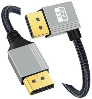 Chenyang 100cm Left Angled DisplayPort DP to DP Cable 4K 60hz Cable Silver Sleeve Ultra-HD UHD 90 Degree for Desktop Laptop Monitor Graphics Card