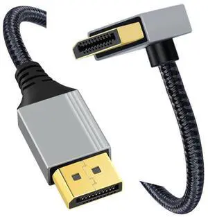 Chenyang 100cm Up Angled DisplayPort DP to DP Cable 4K 60hz Cable Silver Sleeve Ultra-HD UHD 90 Degree for Desktop Laptop Monitor Graphics Card