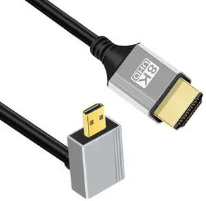 Chenyang 90 Degree Down Angled Micro HDMI 2.1 Ultra Thin HDTV Cable 8K 4K Hyper Super Flexible Slim Cord Type-A to Type-D for Camera HDTV