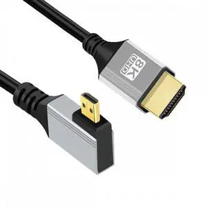 Chenyang 90 Degree Left Angled Micro HDMI 2.1 Ultra Thin HDTV Cable 8K 4K Hyper Super Flexible Slim Cord Type-A to Type-D for Camera HDTV