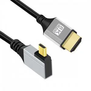 Chenyang 90 Degree Right Angled Micro HDMI 2.1 Ultra Thin HDTV Cable 8K 4K Hyper Super Flexible Slim Cord Type-A to Type-D for Camera HDTV