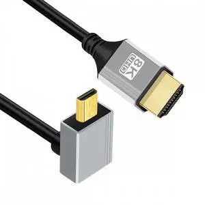 Chenyang 90 Degree Up Angled Micro HDMI 2.1 Ultra Thin HDTV Cable 8K 4K Hyper Super Flexible Slim Cord Type-A to Type-D for Camera HDTV