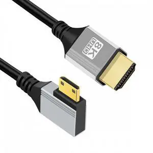 Chenyang 90 Degree Left Angled Mini HDMI 2.1 Ultra Thin HDTV Cable 8K 4K Hyper Super Flexible Slim Cord Type-A to Type-C for Camera HDTV