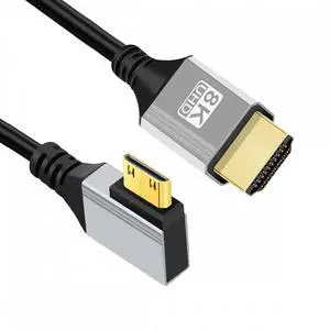 Chenyang 90 Degree Right Angled Mini HDMI 2.1 Ultra Thin HDTV Cable 8K 4K Hyper Super Flexible Slim Cord Type-A to Type-C for Camera HDTV