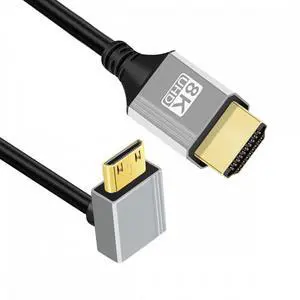 Chenyang 90 Degree Up Angled Mini HDMI 2.1 Ultra Thin HDTV Cable 8K 4K Hyper Super Flexible Slim Cord Type-A to Type-C for Camera HDTV