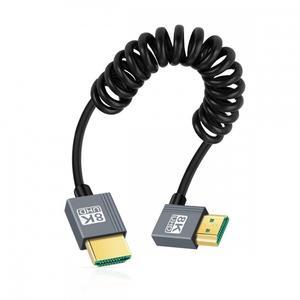 Chenyang HDMI 2.1 Male to HDMI Male 8K 60hz Stretch Coiled Cable Right Angled 90 Degree for HDTV Computer Laptop Monitor