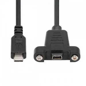 Chenyang USB2.0 Mini 5Pin Female to Type-C USB-C Male Power Cable 480Mbps Data with Panel Mount Holes 30cm