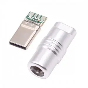 Chenyang USB 3.1 Type-C Male Plug Connector Solder Type with Aluminum Alloy Shell Silver Customization for 4.0mm~6.0mm Cable