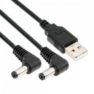 CY USB Type-A Male to Dual 5.5x2.1mm DC 5V Power Plug Splitter Right Angled 90 Degree Connector Charge Cable CY USB Type-A Male to Dual 5.5x2.1mm DC 5V Power Plug Splitter Right Angled 90 Degree Connector Charge Cable