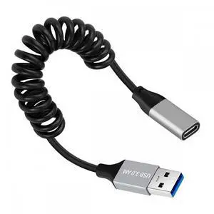 CY USB 3.0 Type-A Male to USB-C Type-C Female Stretch Coiled Cable 100cm Extension 5Gbps for Disk Phone Camera Data