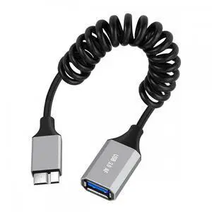 Chenyang Micro-USB3.0 Male Host to USB3.0-A Female OTG Stretch Coiled Cable 100cm Extension 5Gbps for Disk Phone Camera Data