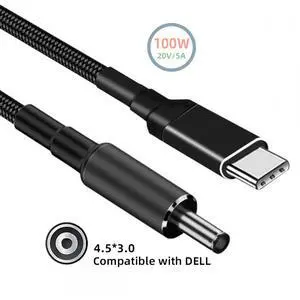 Chenyang 100W Type C USB-C Input to 20V DC 4.5*3.0mm Output Power 20V 5A 65W PD Charge Cable compatible with DELL-Laptop