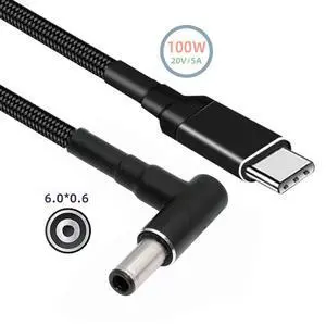 Chenyang 100W Type C USB-C Input to 20V DC 6.0*1.4*0.6mm Output Power 20V 5A 65W PD Charge Cable for Laptop