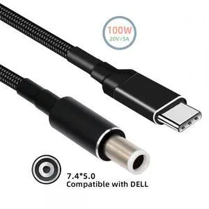 Chenyang 100W Type C USB-C Input to 20V DC 7.4*5.0mm Output Power 20V 5A 65W PD Charge Cable compatible with DELL-Laptop