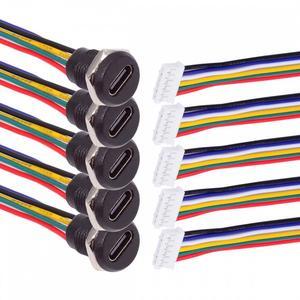 Chenyang 5pcs/set DIY OEM Type C Female Socket to 6Pin Header Cable Pitch=2.0mm Panel Mount DC 5V/20V PD Power
