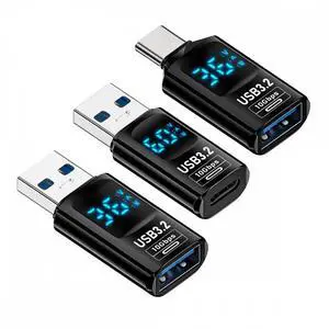 Chenyang 3pcs/lot Type-C Smart LED Display USB-C to USB3.2 Type-A Adapter 10Gbps Data Current Voltage Fast Charging Monitoring Display Tester Detector