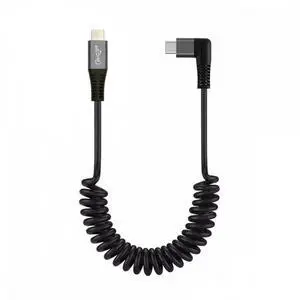 Jimier Stretch Coiled USB-C USB4 Cable 20Gbps 100W 8K Type-C Right Angled Male to Male Cable Power & Data for Laptop Keyboard Tablet