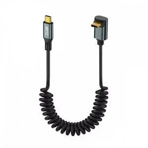 Chenyang Stretch Coiled USB-C USB4 Cable 20Gbps 100W 8K Type-C Up Angled Male to Male Cable Power & Data for Laptop Keyboard Tablet