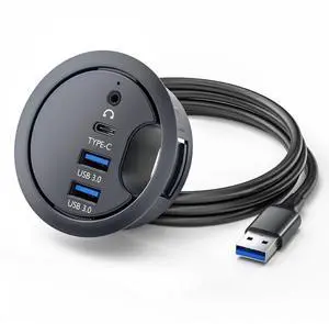 Chenyang USB 3.0 Hub Sound Card USB-C 2 Port USB 60mm Desk Grommet Splitter Dock Station Headphone Mic Audio Interface for Desktop PC Desk