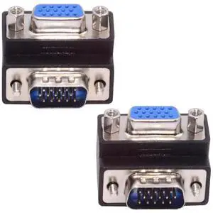 Chenyang 2pcs/lot Up & Down Angled 90 Degree VGA RGB HDB15Pin Screw Type Male to Female Nut Type Extension Adapter for Monitor Displays