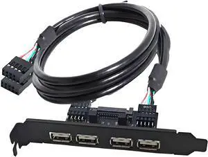 Chenyang Internal Four USB2.0 Female Mount Panel to Motherboard 9pin Baffle Cable with Extral SATA Power and 12cm Bracket