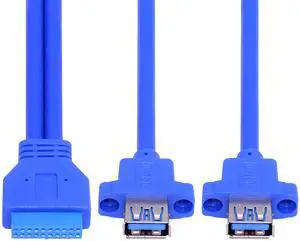 Chenyang Dual Port USB 3.0 Female Type-A Panel Type to Motherboard 20Pin 19Pin Header Cable 50cm