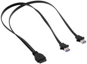 Chenyang Ultra Flat Slim Dual Port USB 3.0 Female Type-A Panel Type to Motherboard 20Pin 19Pin Header Cable 50cm