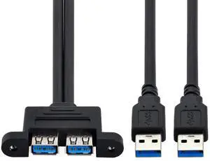 Chenyang Dual USB 3.0 Male to Female Type-A Panel Type Header Cable Horizontal Flat Connector Dual Ports 50cm