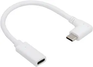 Chenyang White USB-C Type-C Male to Female Extension Power USB2.0 Data Cable 90 Degree Left Right Angled 65W Fast Charge for Laptop Tablet Phone