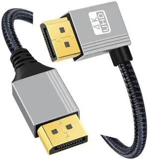 Chenyang 100cm Right Angled DisplayPort DP to DP Cable 4K 60hz Cable Silver Sleeve Ultra-HD UHD 90 Degree for Desktop Laptop Monitor Graphics Card