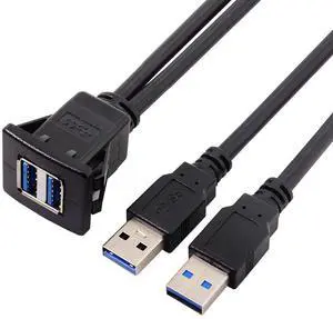 Chenyang 1m Waterproof Dual USB 3.0 Extension Latch Mount Car AUX Cable for Dashboard Panel