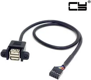 CHENYANG 50cm Stackable Dual USB 2.0 A Type Female to Motherboard 9 Pin Header Cable with Screw Panel Holes