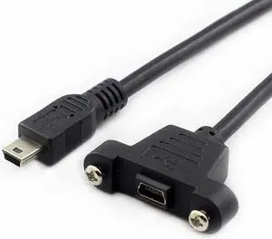 CHENYANG Panel Mount Type Mini USB 5Pin Male to Female Extension Adapter Cable with Screws 50cm