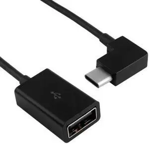 FVH Right Angled 90 Degree USB-C Type-C to USB 2.0 Female OTG Cable for Cell Phone Tablet & Laptop Black UC-017-BK