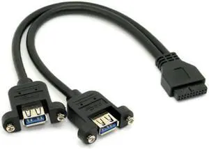 Jimier USB 3.0 Dual Ports A Female Screw Mount Type to Motherboard 20pin Header cable Black U3-162-BK