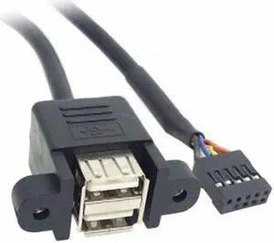 CY 50cm Stackable Dual USB 2.0 A Type Female to Motherboard 9 Pin Header Cable with Screw Panel Holes U2-256