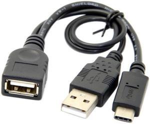 Jimier USB-C Type-C USB 3.1 to USB 2.0 Female OTG Data Cable with Power for Cell Phone & Tablet & Laptop & Macbook Pro UC-001-BK