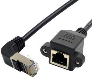 CHENYANG  Down Angled 90 Degree STP UTP Cat 5e Male to Female Panel Mount Ethernet Network Extension Cable 30cm