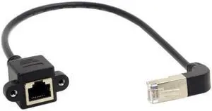 CY Up Angled 90 Degree STP UTP Cat 5e Male to Female Panel Mount Ethernet Network Extension Cable 30cm UT-011-UP-0.3M