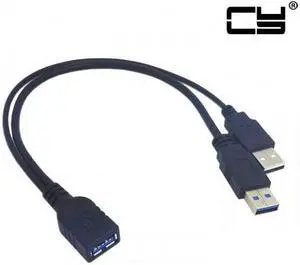 CHENYANG Black USB 3.0 Female to Dual USB Male Extra Power Data Y Extension Cable for 2.5" Mobile Hard Disk