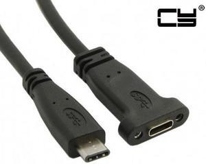 Chenyang USB-C USB 3.1 Type C Male to Female Extension Data Cable with Panel Mount Screw Hole