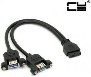 CHENYANG USB 3.0 Dual Ports A Female Screw Mount Type to Motherboard 20pin Header cable Black
